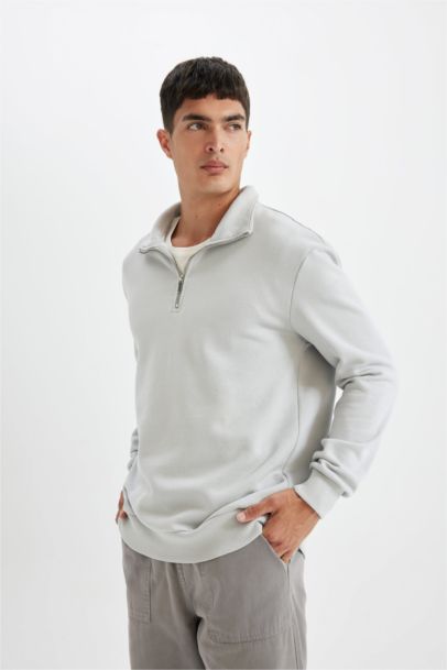 Comfort Fit Stand Collar Zippered Thick Sweatshirt