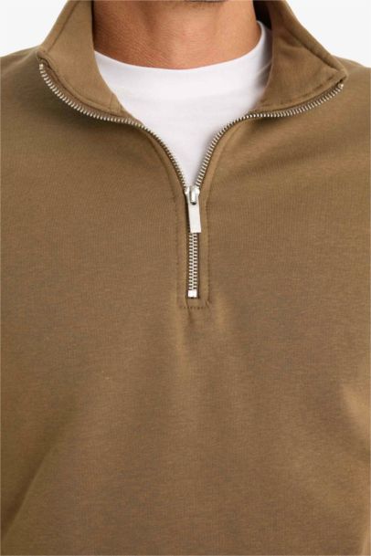 Comfort Regular Fit Casual Zippered Stand Collar Basic Sweatshirt
