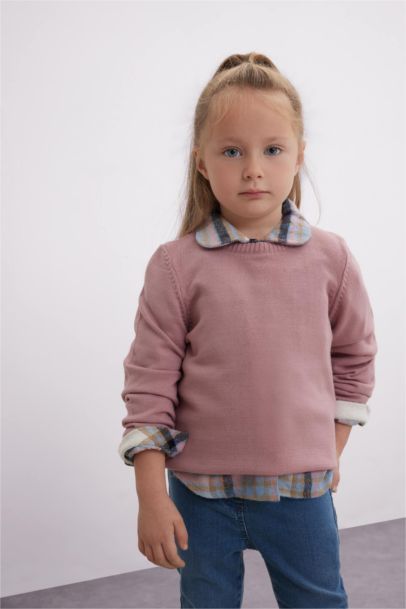 Baby Girl Crew Neck Basic Knitted Pullover