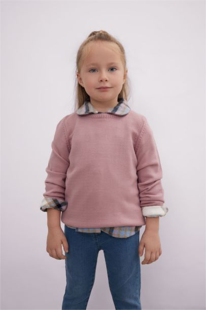 Baby Girl Crew Neck Basic Knitted Pullover