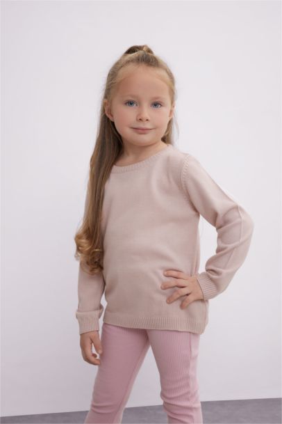 بلوفر بناتي قصة عادية برقبة مستديرة