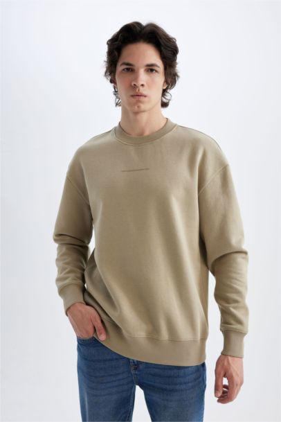 Boxy Fit Bisiklet Yaka Baskılı Sweatshirt