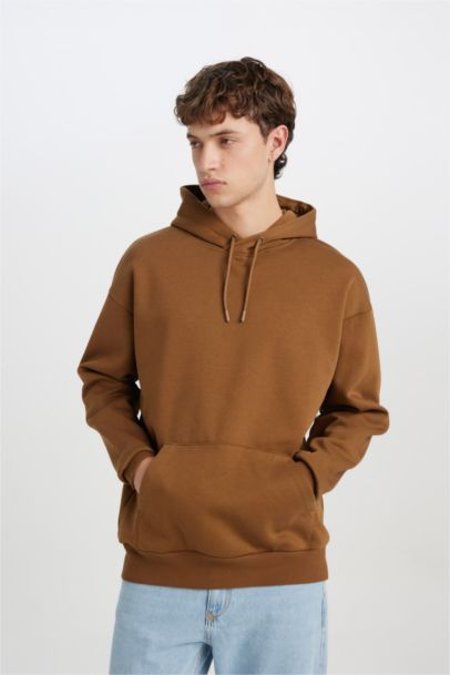 Oversize Geniş Kalıp Kapüşonlu Kanguru Cepli Basic Düz Sweatshirt