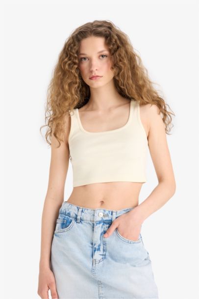 Fitted Square Collar Ribbed Camisole Crop Top