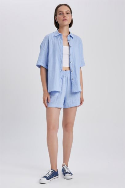 Regular Fit Muslin Normal Waist Shorts