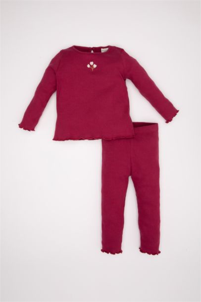 طقم بنات تيشيرت برقبة مستديرة وسروال بخصر مطاطي - قطعتين