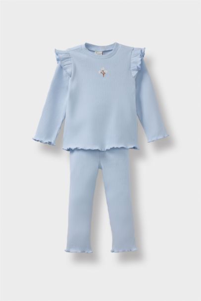 طقم بيبي بناتي تيشيرت وليجن فلورال مضلع قصة عادية - قطعتين