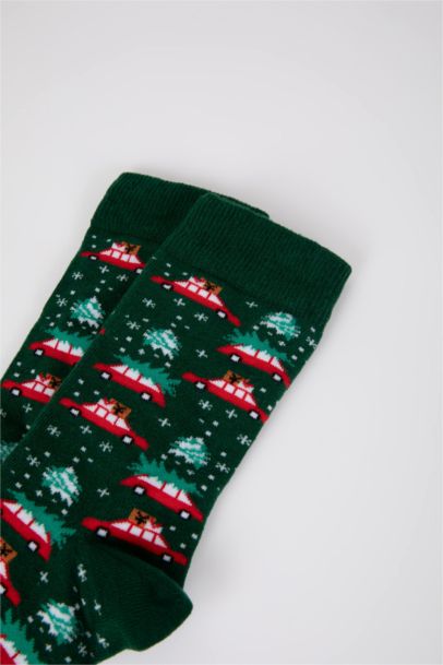Erkek Yılbaşı Temalı Pamuklu Uzun Çorap