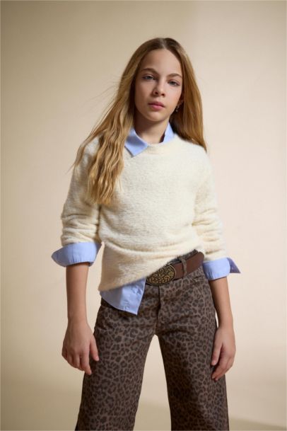 Girl Regular Fit Crew Neck Knit Pullover