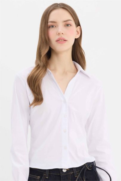 Fitted Bengalin Woven Basic White Shirt