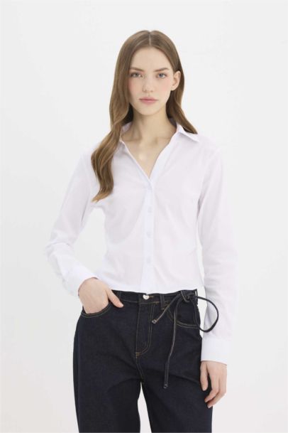 Fitted Bengalin Woven Basic White Shirt
