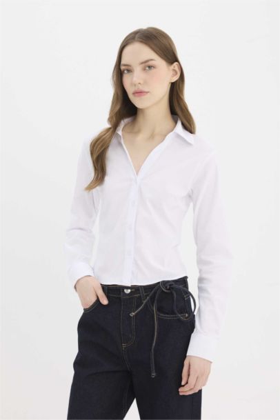 Fitted Bengalin Woven Basic White Shirt