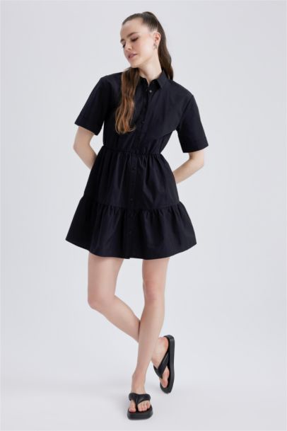 Mini Robe en popeline à manches courtes et col chemise