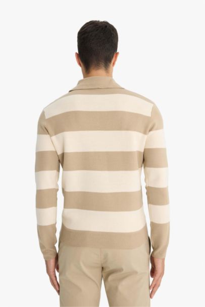 Pull en maille rayé à col polo boutonné Coupe standard