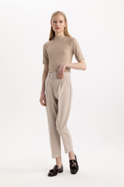 Slim Fit Pocketed High Waist Standard Leg Trousers