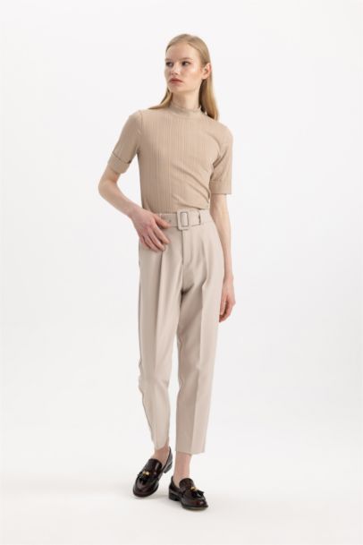 Slim Fit Pocketed High Waist Standard Leg Trousers