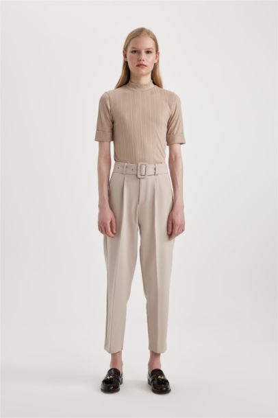 Slim Fit Pocketed High Waist Standard Leg Trousers