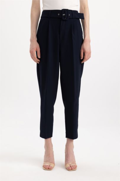 Slim Fit Pocketed High Waist Standard Leg Trousers