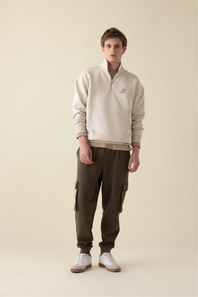 Regular Fit Jogger Eşofman Altı Kargo Cepli Basic Düz Beli Bağcıklı Lastikli Paça