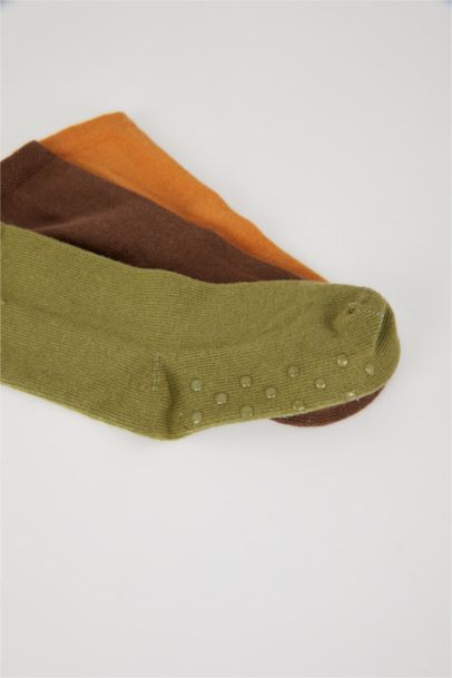 Erkek Bebek Kaydırmaz Taban 3'lü Pamuklu Uzun Çorap