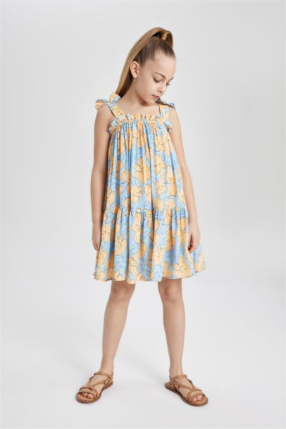 Girl Strappy Floral Patterned Dress