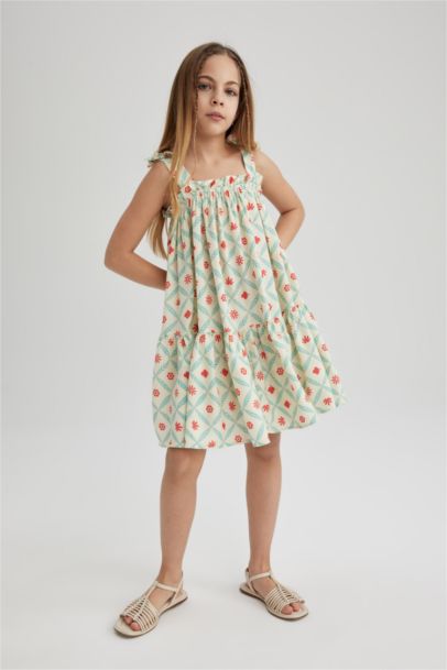 فستان بناتي منقوش بحمالات