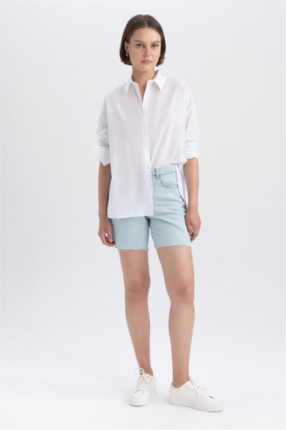 Oversize Fit Shirt Collar Voile Long Sleeve Shirt