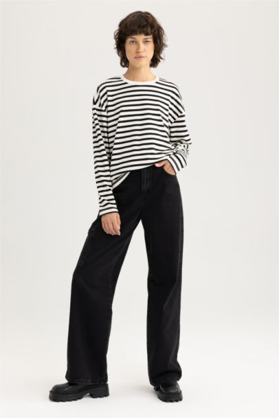 تيشيرت كم طويل جيرسي قصة عادية برقبة مستديرة