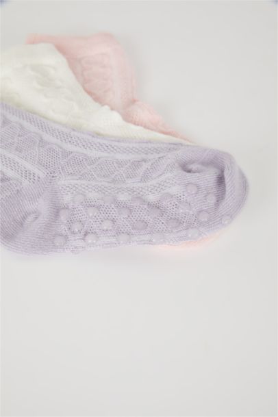 Kız Bebek Kaydırmaz Taban 3'lü Pamuklu Uzun Çorap