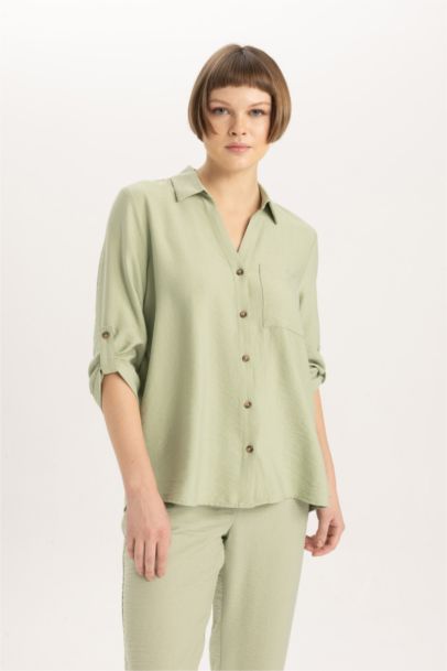 Regular Fit Shirt Collar Long Sleeve Shirt