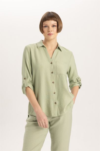 Regular Fit Shirt Collar Long Sleeve Shirt