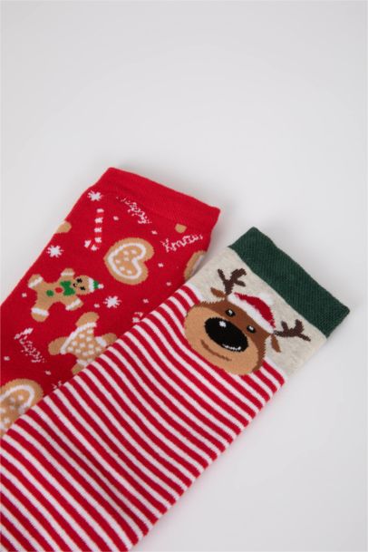 Kadın Yılbaşı Temalı Pamuklu 2'li Havlu Çorap