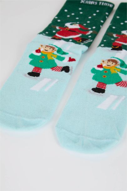 Kadın Yılbaşı Temalı Pamuklu Uzun Çorap