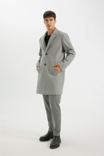 Relax Fit Ceket Yaka Düğmeli Cepli Kışlık Kaşe Parka