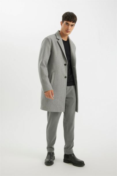 Relax Fit Ceket Yaka Düğmeli Cepli Kışlık Kaşe Parka