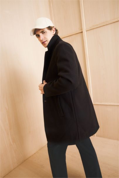 Relax Fit Ceket Yaka Düğmeli Cepli Kışlık Kaşe Parka