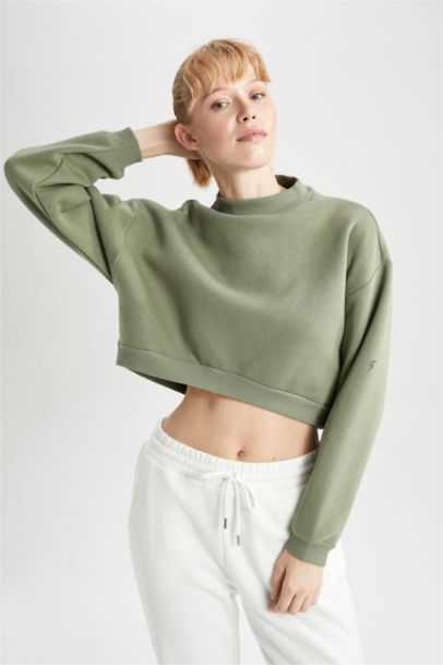 Crew Neck Thick Crop Sweatshirt