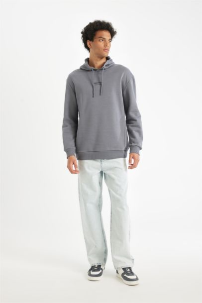 Relax Fit Kapüşonlu Baskılı Sweatshirt
