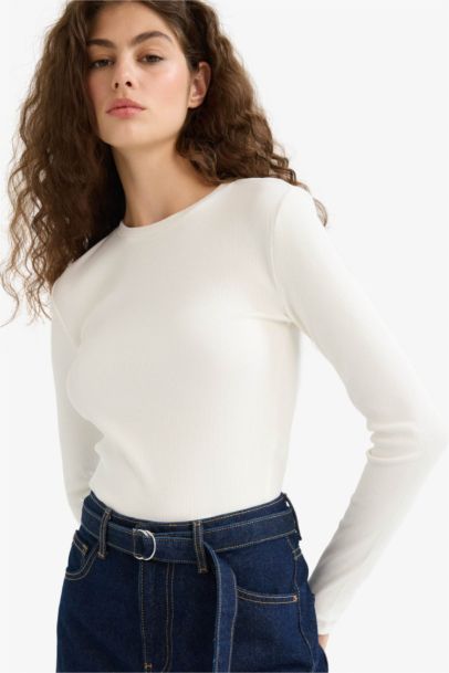 Fitted Crew Neck Ribbed Camisole Long Sleeve T-Shirt