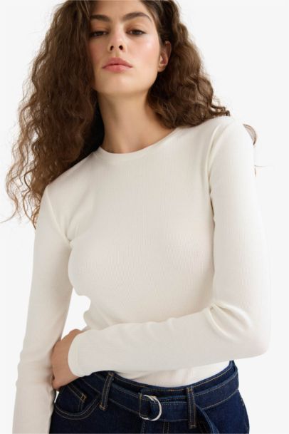 Fitted Crew Neck Ribbed Camisole Long Sleeve T-Shirt