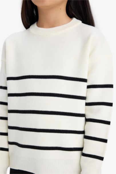 Girl Striped Crew Neck School Pullover