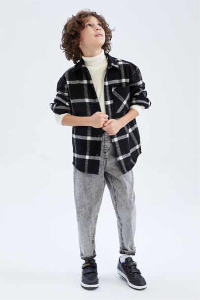 Boy Regular Fit Polo Neck Flannel Long Sleeve Shirt
