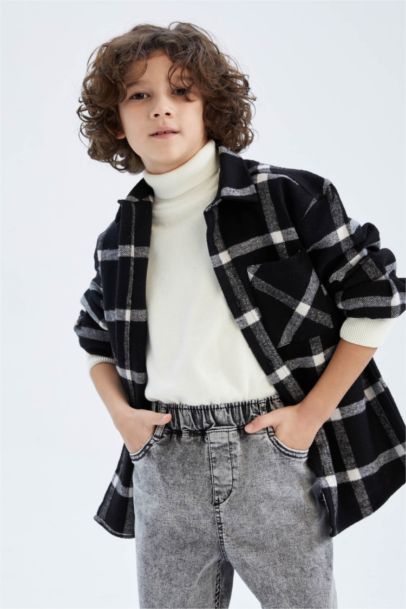 Boy Regular Fit Polo Neck Flannel Long Sleeve Shirt