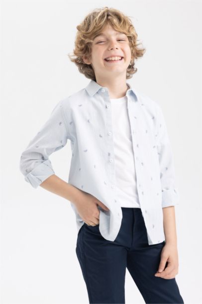 Boy Linen Look Long Sleeve Shirt