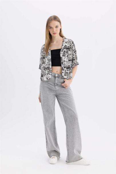 Coool Regular Fit Pajama Collar Printed Short Sleeve Shirt