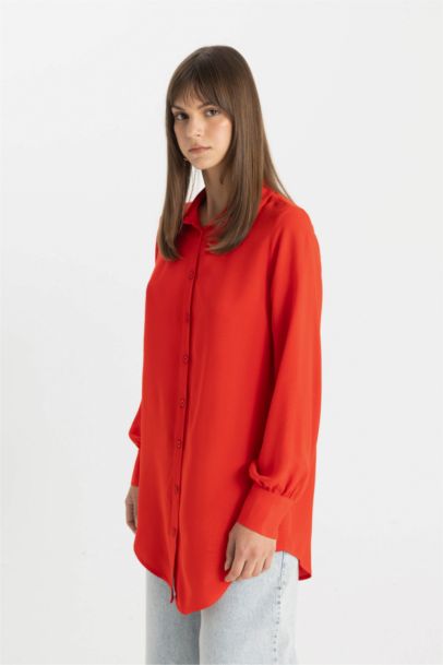 Regular Fit Shirt Collar Basic Long Sleeve Tunic