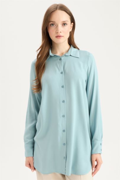 Regular Fit Shirt Collar Long Sleeve Tunic