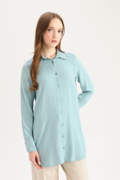 Regular Fit Shirt Collar Long Sleeve Tunic