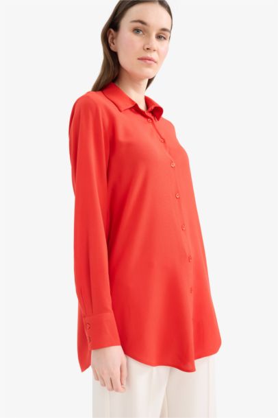 Regular Fit Shirt Collar Long Sleeve Tunic