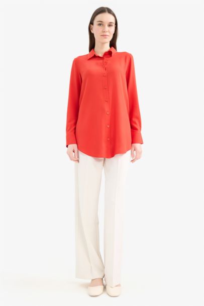 Regular Fit Shirt Collar Long Sleeve Tunic